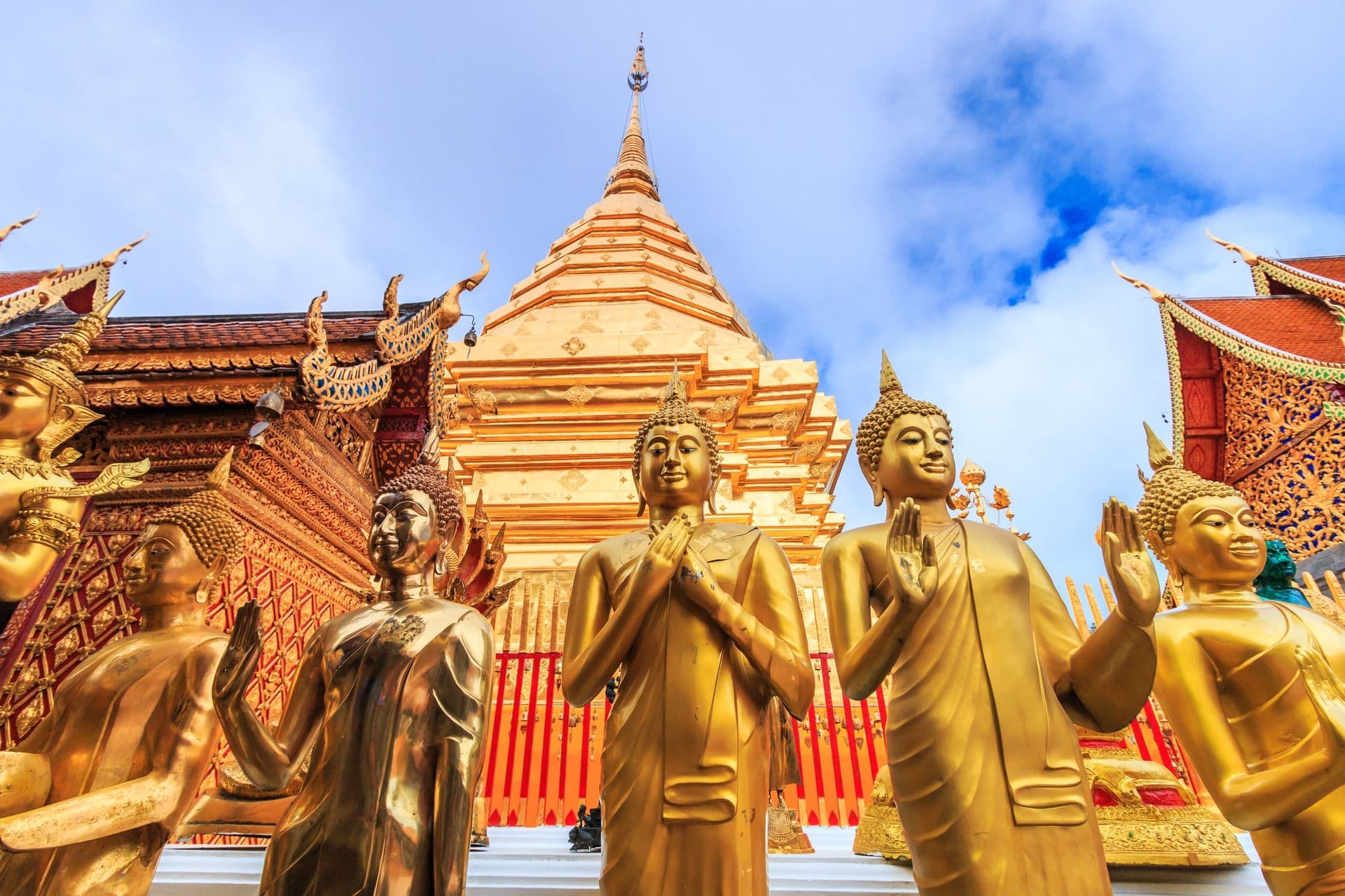 Golden pagoda wat Phra That Doi Suthep chiangmai Thailand, They are public domain or treasure of Buddhism, no restrict in copy or use